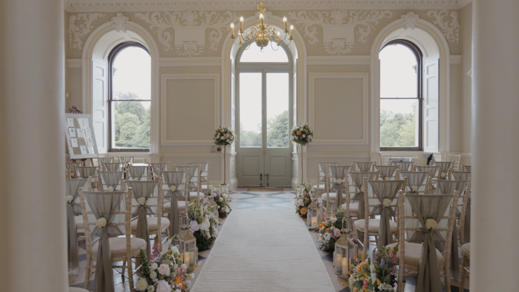 Shot of the ceremony great hall at Crwocombe Court, Somerset