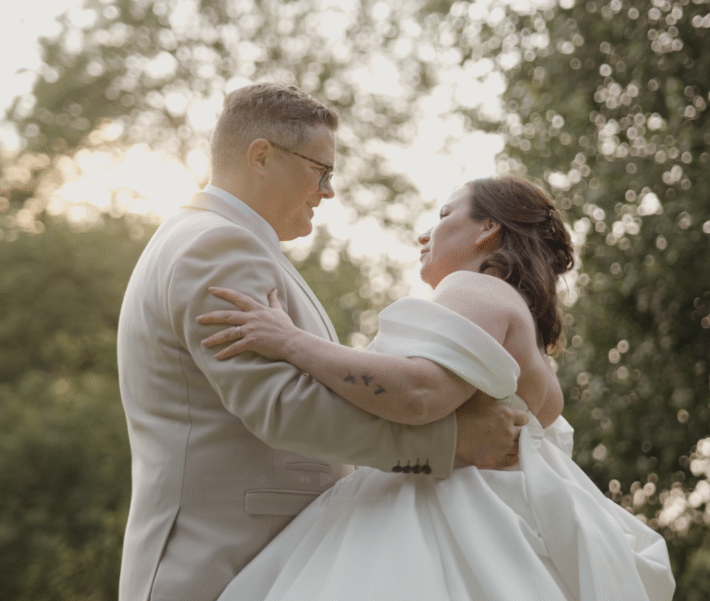 Rich and Ria practice their dance outside on grounds of Crowcombe Court, Somerset